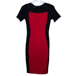 Amika Elegant Black and Red Panel Midi Dress